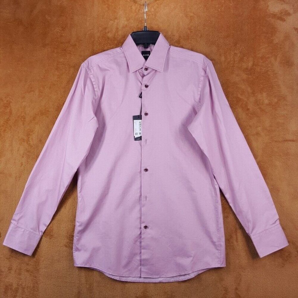 HUGO BOSS Mens Shirt Size 14.5 Pink Button Up Sharp Fit Stretch KENT $168